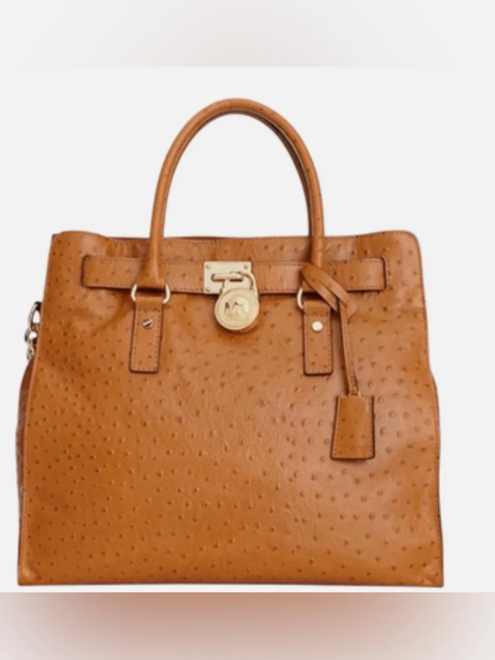 Michael Kors Hamilton Light Tan Ostrich Embossed Leather Tote Gold Hardware - Picture 2 of 15